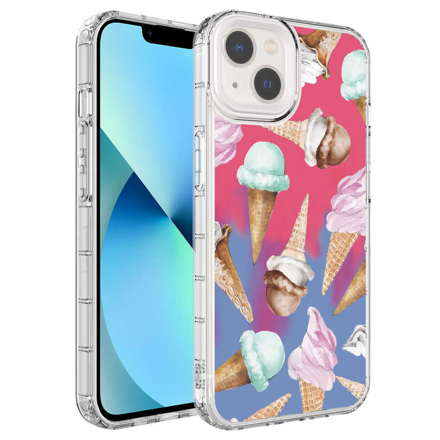 Apple iPhone 14 Kılıf Kamera Korumalı Renkli Desenli Sert Silikon Zore Korn Kapak