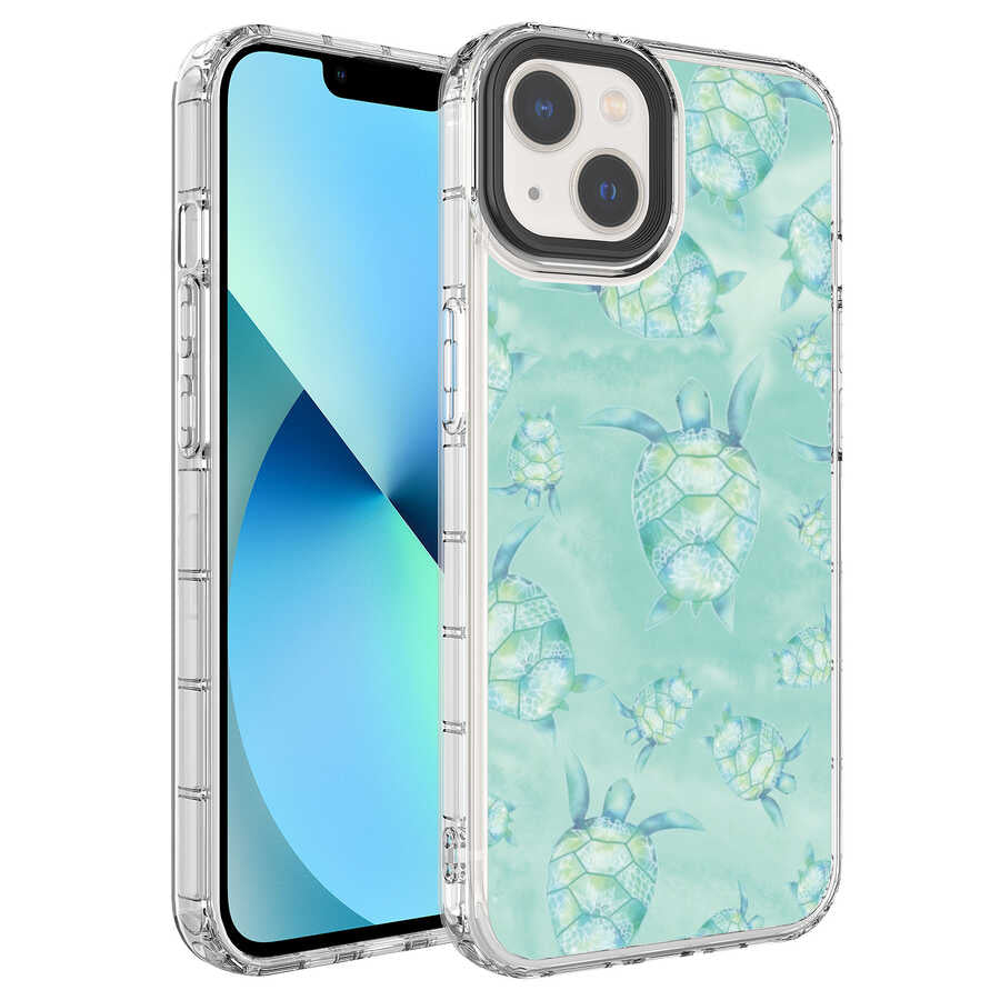 Apple iPhone 14 Kılıf Kamera Korumalı Renkli Desenli Sert Silikon Zore Korn Kapak