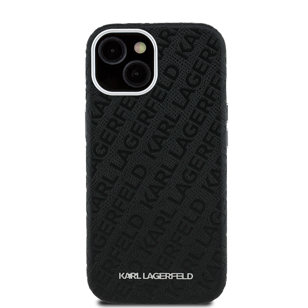 iPhone 14 Kılıf Karl Lagerfeld Orjinal Lisanslı PU Deri Damgalı Metal Yazı Logolu Kapak