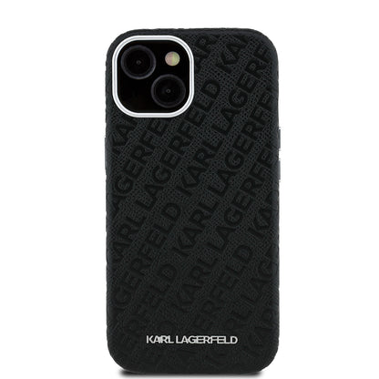 iPhone 14 Kılıf Karl Lagerfeld Orjinal Lisanslı PU Deri Damgalı Metal Yazı Logolu Kapak
