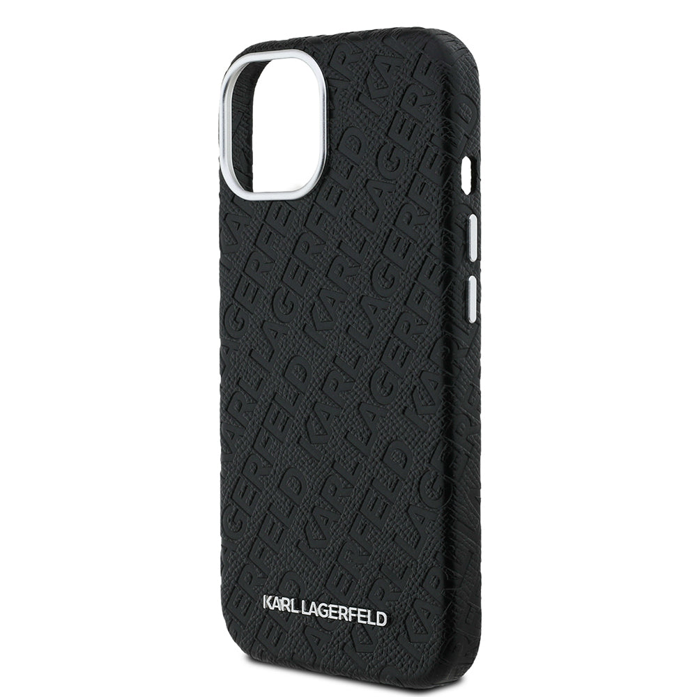 iPhone 14 Kılıf Karl Lagerfeld Orjinal Lisanslı PU Deri Damgalı Metal Yazı Logolu Kapak