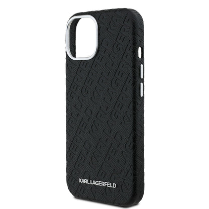 iPhone 14 Kılıf Karl Lagerfeld Orjinal Lisanslı PU Deri Damgalı Metal Yazı Logolu Kapak