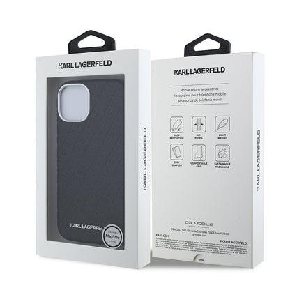 iPhone 14 Kılıf Karl Lagerfeld Orjinal Lisanslı PU Deri Damgalı Metal Yazı Logolu Kapak