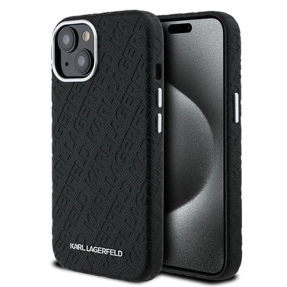 iPhone 14 Kılıf Karl Lagerfeld Orjinal Lisanslı PU Deri Damgalı Metal Yazı Logolu Kapak