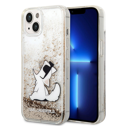 iPhone 14 Kılıf Karl Lagerfeld Sıvılı Simli Choupette Dizayn Kapak