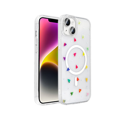 Apple iPhone 14 Kılıf M-Safe Şarj Özellikli Şeffaf Zore Folk Sert Kapak