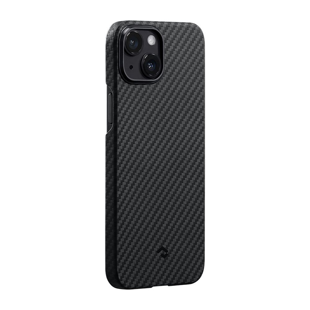 iPhone 14 Kılıf M-safe Şarj Özellikli 1500D Aramid Fiber Pitaka Ultra-Slim Classic Serisi Black-Grey Twill Kapak