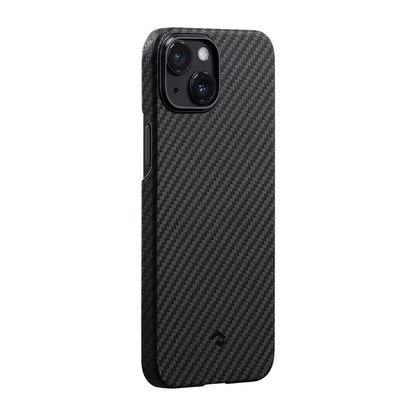 iPhone 14 Kılıf M-safe Şarj Özellikli 1500D Aramid Fiber Pitaka Ultra-Slim Classic Serisi Black-Grey Twill Kapak