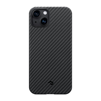 iPhone 14 Kılıf M-safe Şarj Özellikli 1500D Aramid Fiber Pitaka Ultra-Slim Classic Serisi Black-Grey Twill Kapak