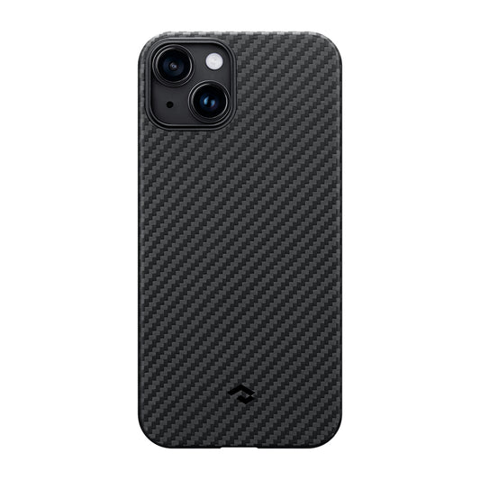 iPhone 14 Kılıf M-safe Şarj Özellikli 1500D Aramid Fiber Pitaka Ultra-Slim Classic Serisi Black-Grey Twill Kapak