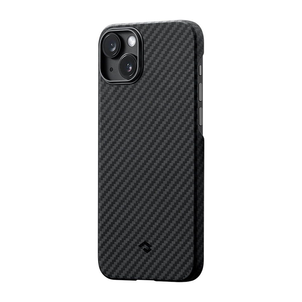iPhone 14 Kılıf M-safe Şarj Özellikli 1500D Aramid Fiber Pitaka Ultra-Slim Classic Serisi Black-Grey Twill Kapak