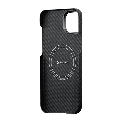 iPhone 14 Kılıf M-safe Şarj Özellikli 1500D Aramid Fiber Pitaka Ultra-Slim Classic Serisi Black-Grey Twill Kapak