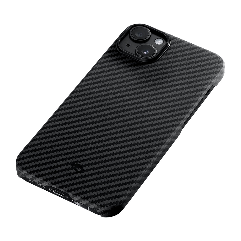 iPhone 14 Kılıf M-safe Şarj Özellikli 1500D Aramid Fiber Pitaka Ultra-Slim Classic Serisi Black-Grey Twill Kapak