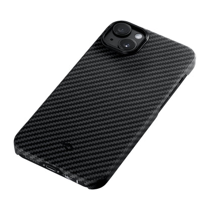 iPhone 14 Kılıf M-safe Şarj Özellikli 1500D Aramid Fiber Pitaka Ultra-Slim Classic Serisi Black-Grey Twill Kapak