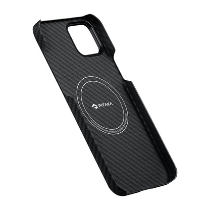 iPhone 14 Kılıf M-safe Şarj Özellikli 1500D Aramid Fiber Pitaka Ultra-Slim Classic Serisi Black-Grey Twill Kapak