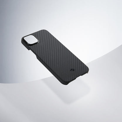 iPhone 14 Kılıf M-safe Şarj Özellikli 1500D Aramid Fiber Pitaka Ultra-Slim Classic Serisi Black-Grey Twill Kapak