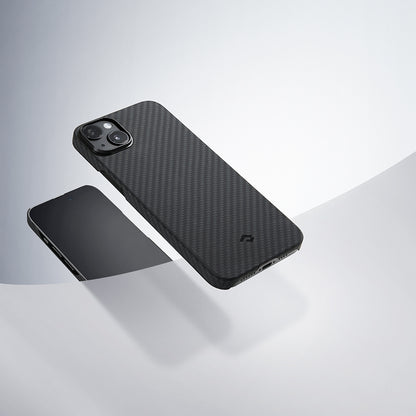 iPhone 14 Kılıf M-safe Şarj Özellikli 1500D Aramid Fiber Pitaka Ultra-Slim Classic Serisi Black-Grey Twill Kapak