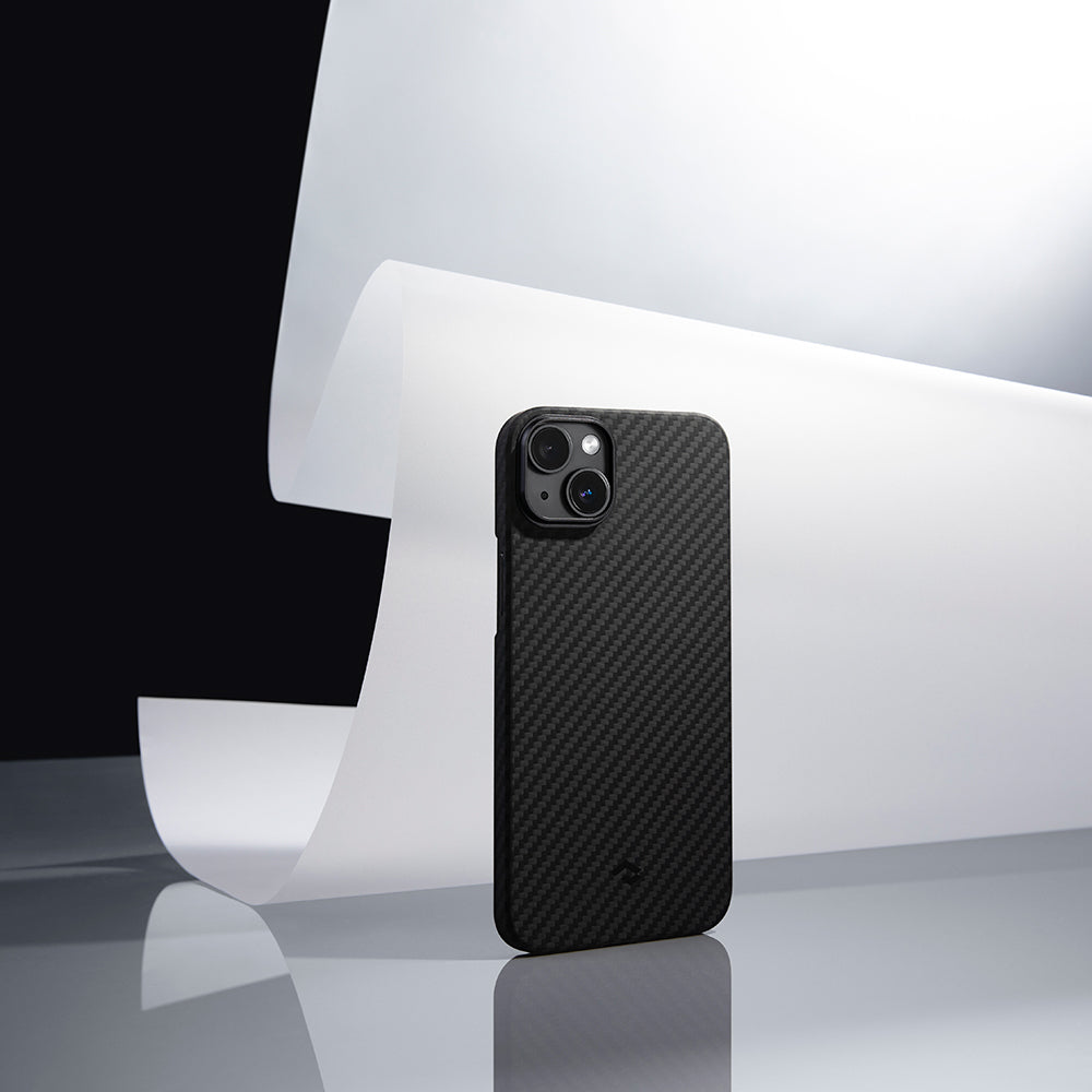 iPhone 14 Kılıf M-safe Şarj Özellikli 1500D Aramid Fiber Pitaka Ultra-Slim Classic Serisi Black-Grey Twill Kapak