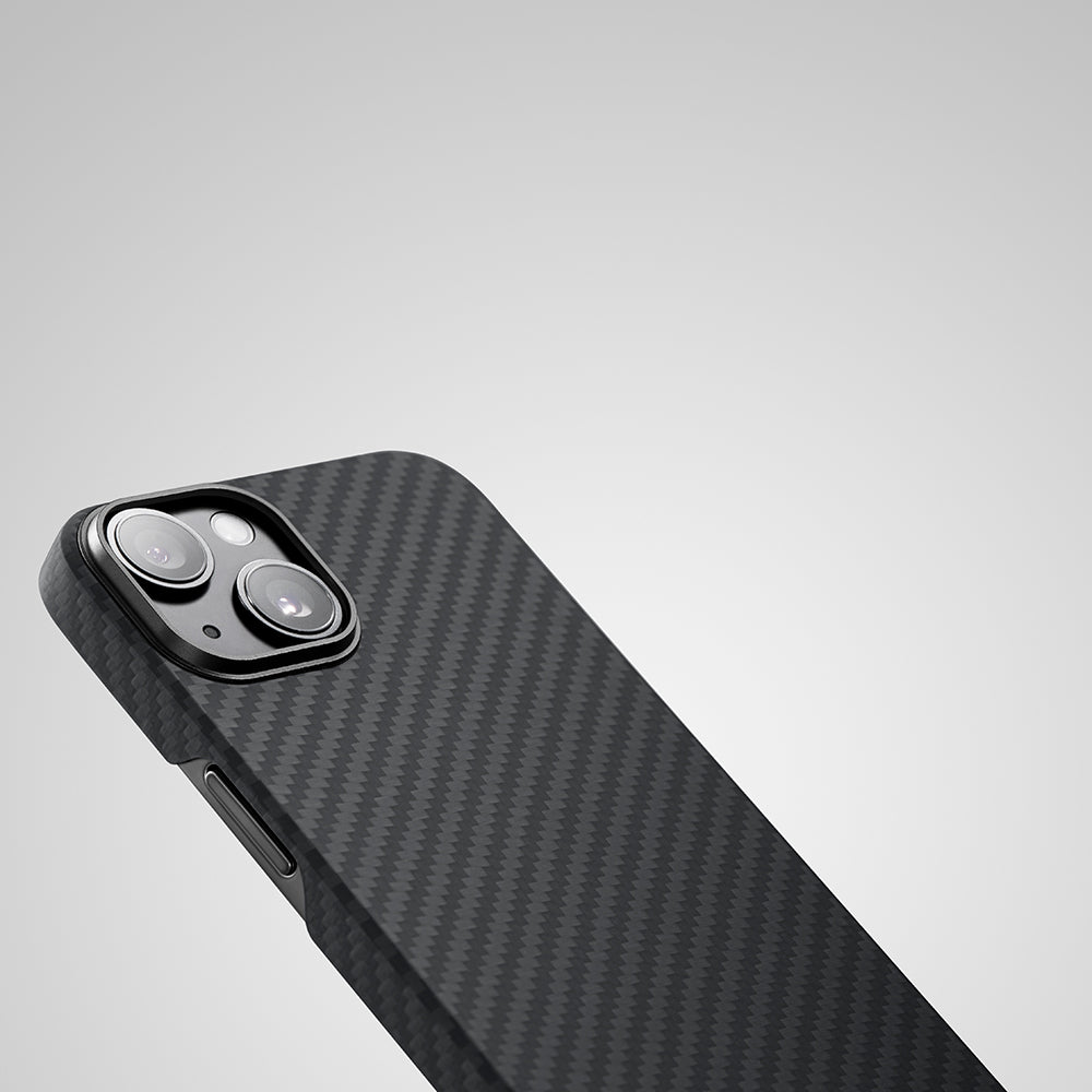iPhone 14 Kılıf M-safe Şarj Özellikli 1500D Aramid Fiber Pitaka Ultra-Slim Classic Serisi Black-Grey Twill Kapak