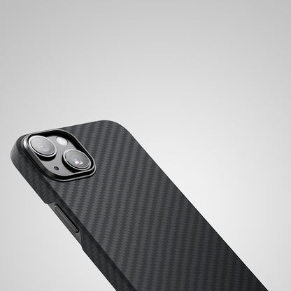 iPhone 14 Kılıf M-safe Şarj Özellikli 1500D Aramid Fiber Pitaka Ultra-Slim Classic Serisi Black-Grey Twill Kapak