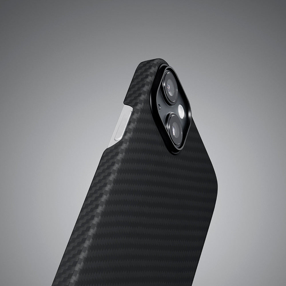 iPhone 14 Kılıf M-safe Şarj Özellikli 1500D Aramid Fiber Pitaka Ultra-Slim Classic Serisi Black-Grey Twill Kapak