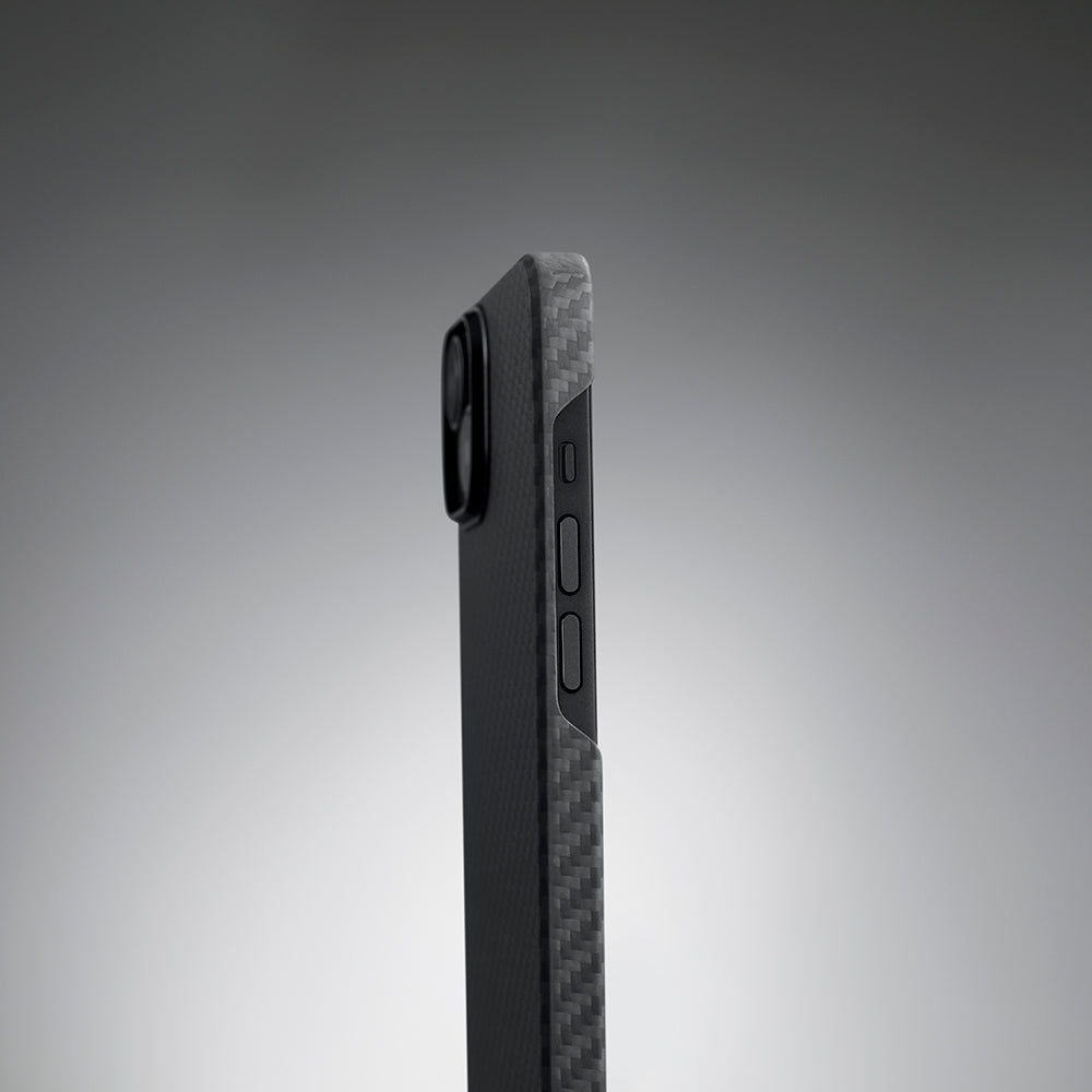 iPhone 14 Kılıf M-safe Şarj Özellikli 1500D Aramid Fiber Pitaka Ultra-Slim Classic Serisi Black-Grey Twill Kapak
