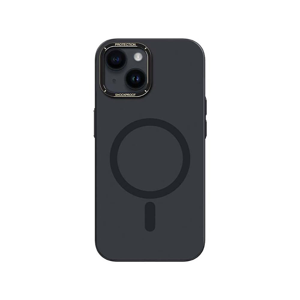 iPhone 14 Kılıf M-safe Şarj Özellikli Metal Kamera Çerçeveli Recci Glaze Serisi Kapak