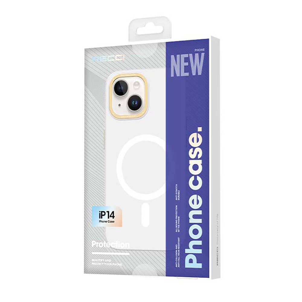 iPhone 14 Kılıf M-safe Şarj Özellikli Metal Kamera Çerçeveli Recci Glaze Serisi Kapak