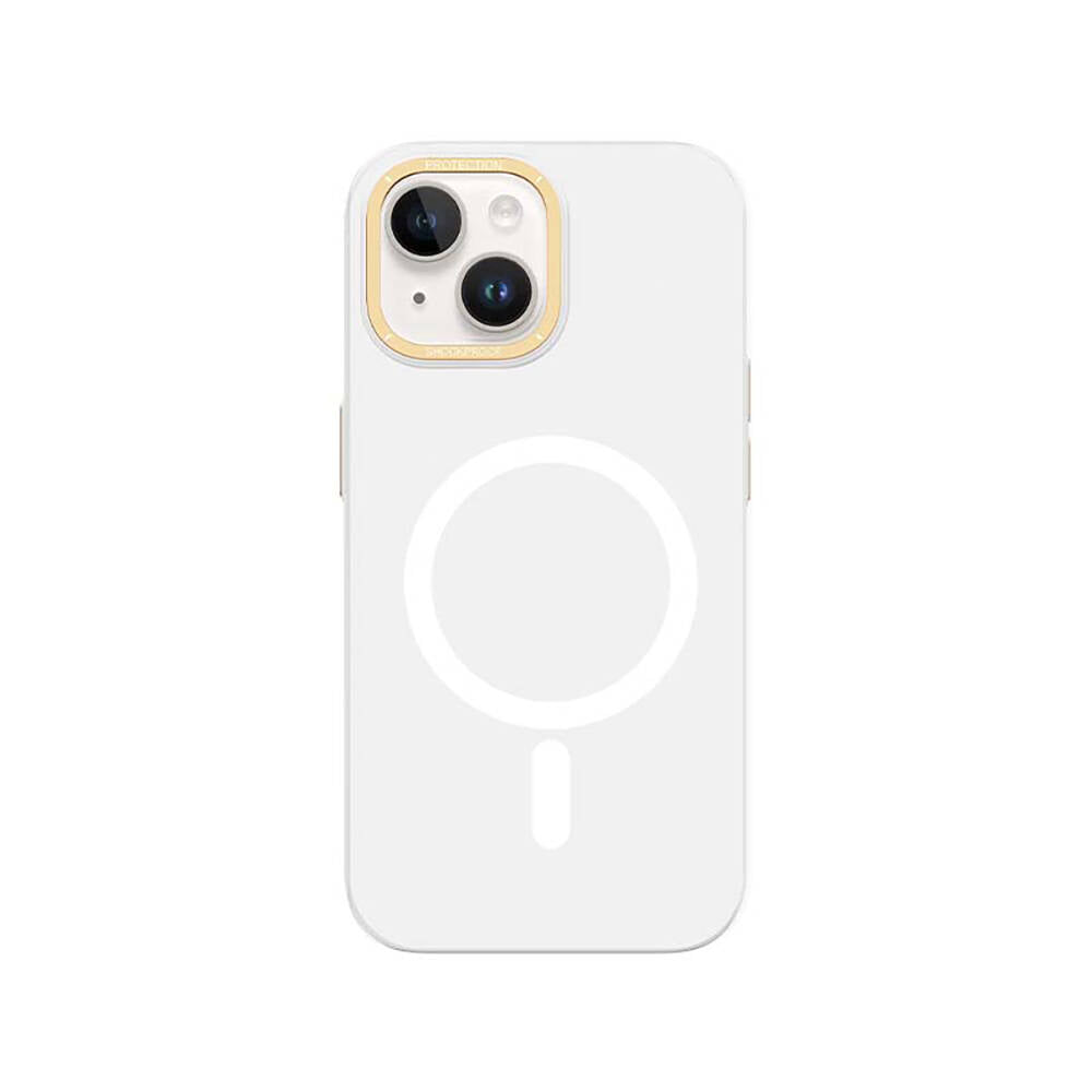 iPhone 14 Kılıf M-safe Şarj Özellikli Metal Kamera Çerçeveli Recci Glaze Serisi Kapak