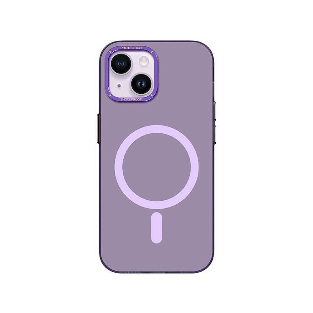 iPhone 14 Kılıf M-safe Şarj Özellikli Metal Kamera Çerçeveli Recci Glaze Serisi Kapak