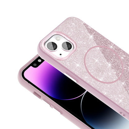 Apple iPhone 14 Kılıf M-safe Şarj Özellikli Parlayan Simli Zore Okso Kapak