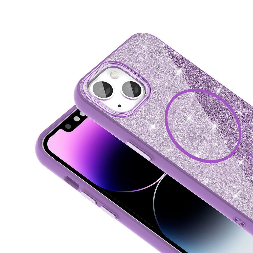 Apple iPhone 14 Kılıf M-safe Şarj Özellikli Parlayan Simli Zore Okso Kapak