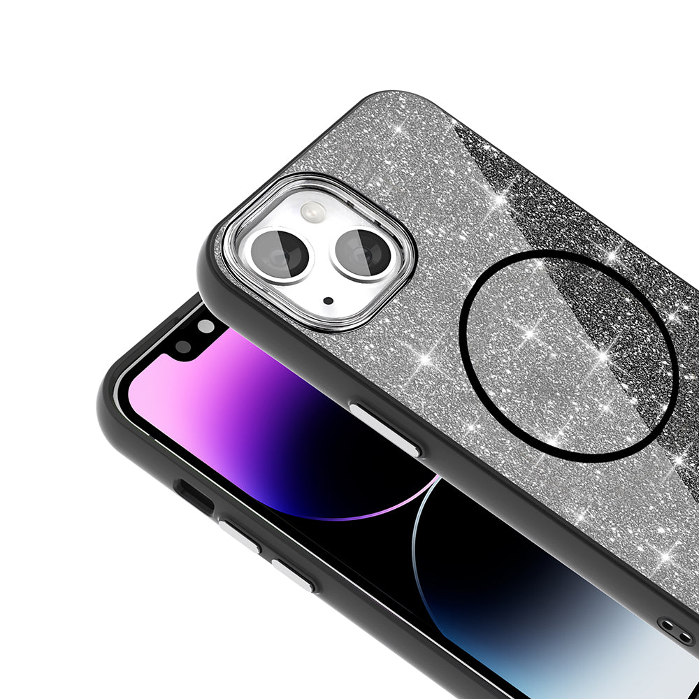 Apple iPhone 14 Kılıf M-safe Şarj Özellikli Parlayan Simli Zore Okso Kapak