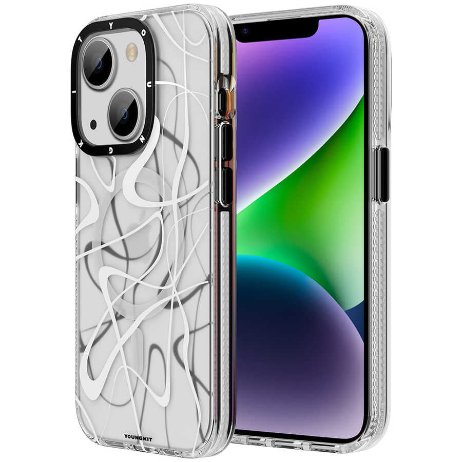 iPhone 14 Kılıf M-safe Şarj Özellikli Youngkit Water-Ink Serisi Kapak