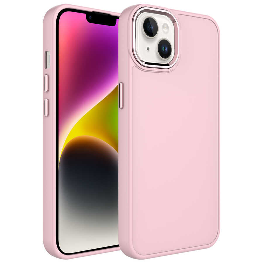 Apple iPhone 14 Kılıf Metal Çerçeve ve Buton Tasarımlı Silikon Zore Luna Kapak