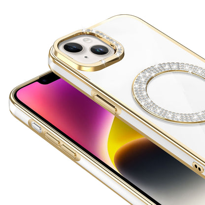 Apple iPhone 14 Kılıf Pırlanta Taş Tasarımlı M-safe Şarj Özellikli Zore Karetta Silikon Kapak
