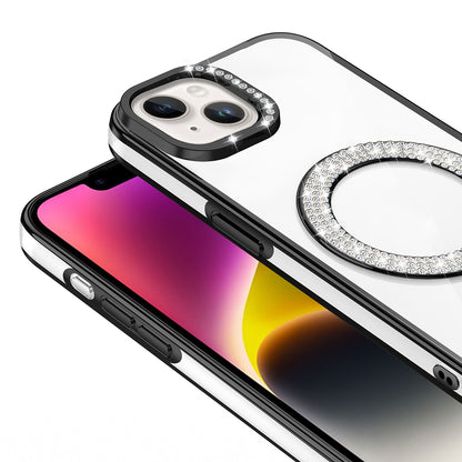 Apple iPhone 14 Kılıf Pırlanta Taş Tasarımlı M-safe Şarj Özellikli Zore Karetta Silikon Kapak