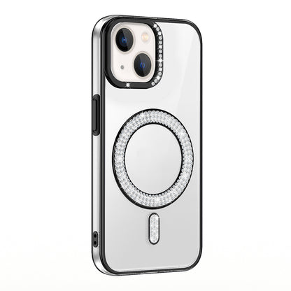 Apple iPhone 14 Kılıf Pırlanta Taş Tasarımlı M-safe Şarj Özellikli Zore Karetta Silikon Kapak