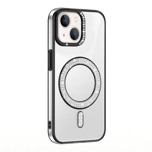 Apple iPhone 14 Kılıf Pırlanta Taş Tasarımlı M-safe Şarj Özellikli Zore Karetta Silikon Kapak