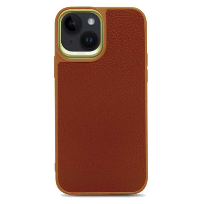 iPhone 14 Kılıf Soft Deri Metal Kamera Çerçeveli Kajsa Litchi Kapak