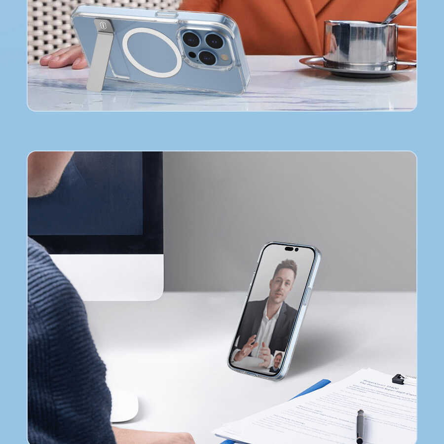 iPhone 14 Kılıf Standlı M-safe Wireless Şarj Özellikli Wiwu Aurora Serisi Kapak