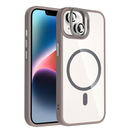 Apple iPhone 14 Kılıf Standlı ve Kamera Lens Hediyeli M-Safe Şarj Özellikli Zore Etro Kapak