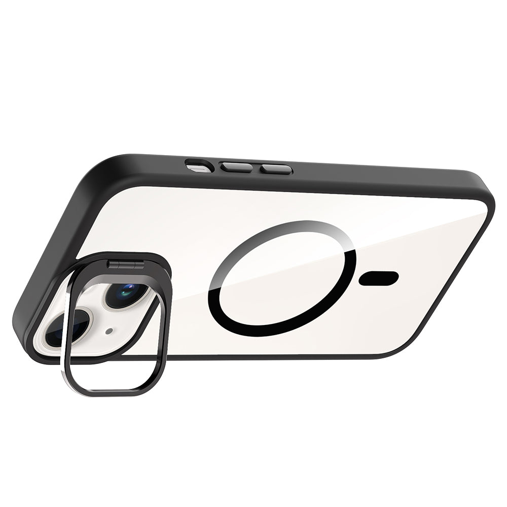 Apple iPhone 14 Kılıf Standlı ve Kamera Lens Hediyeli M-Safe Şarj Özellikli Zore Etro Kapak