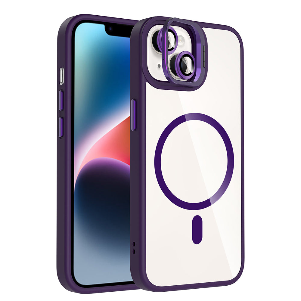 Apple iPhone 14 Kılıf Standlı ve Kamera Lens Hediyeli M-Safe Şarj Özellikli Zore Etro Kapak