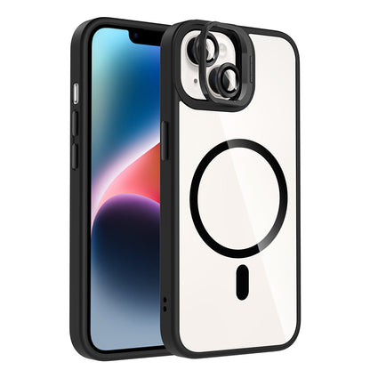 Apple iPhone 14 Kılıf Standlı ve Kamera Lens Hediyeli M-Safe Şarj Özellikli Zore Etro Kapak