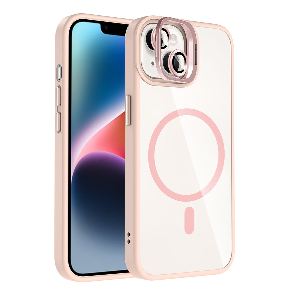 Apple iPhone 14 Kılıf Standlı ve Kamera Lens Hediyeli M-Safe Şarj Özellikli Zore Etro Kapak