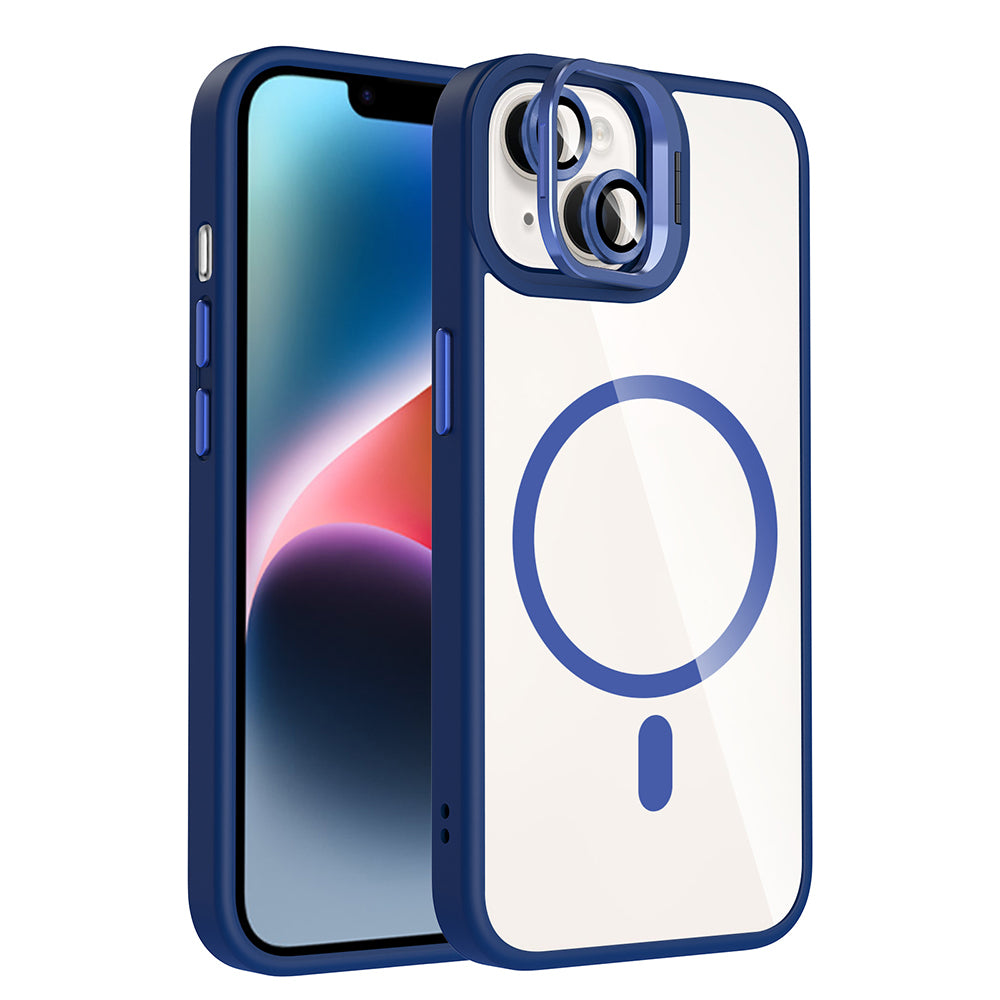 Apple iPhone 14 Kılıf Standlı ve Kamera Lens Hediyeli M-Safe Şarj Özellikli Zore Etro Kapak