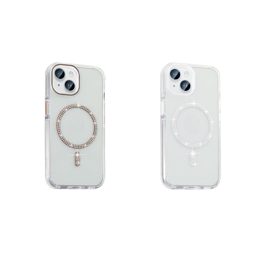 Apple iPhone 14 Kılıf Taşlı Tasarım M-safe Şarj Özellikli Zore Koment Silikon Kapak