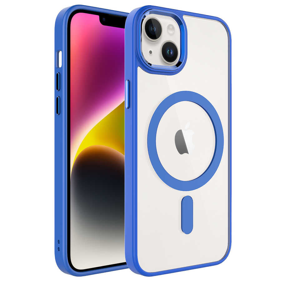 Apple iPhone 14 Kılıf Wireless Şarj Özellikli Zore Krom M-safe Silikon Kapak