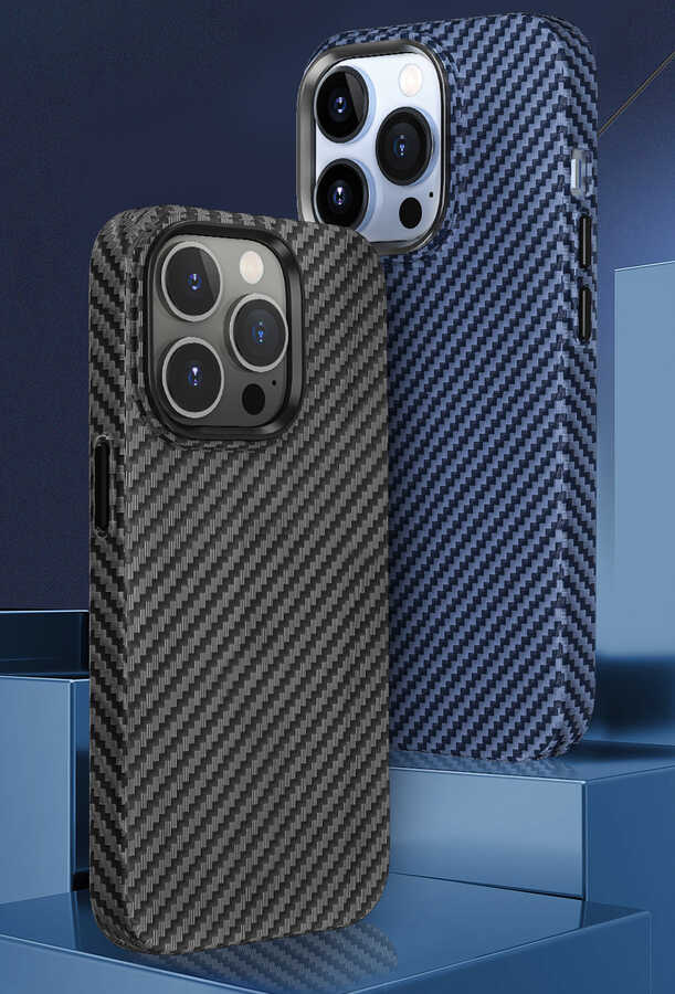 iPhone 14 Kılıf Wiwu Karbon Fiber Görünümlü M-safe Wireless Şarj Özellikli Kabon Kapak